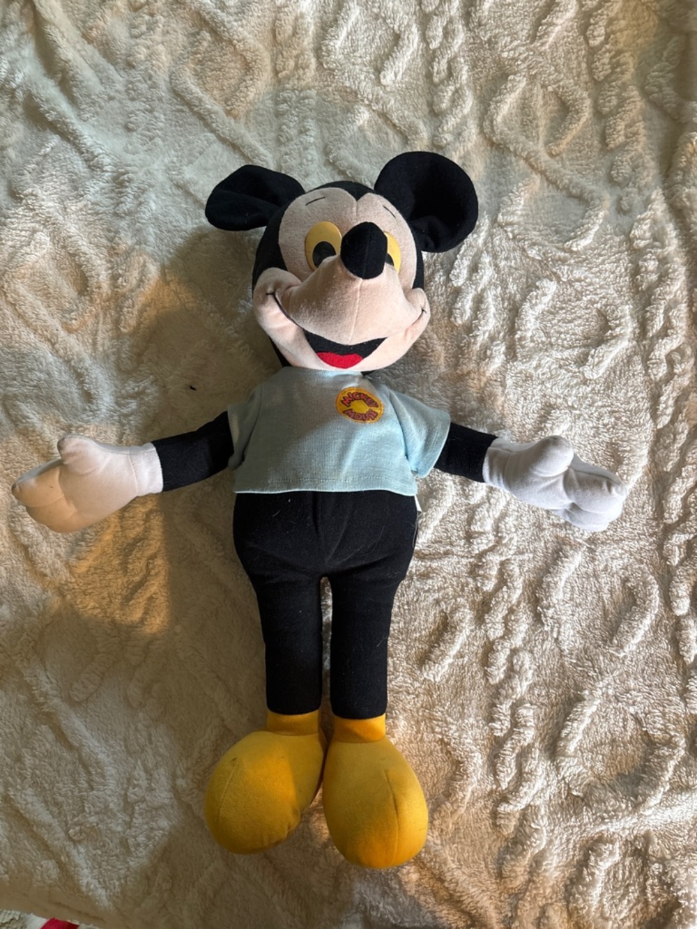 Disney Black & Yellow Mickey Mouse Plush with Light Blue Shirt